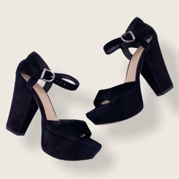 Via Spiga Shoes - VIA SPIGA Varsha Black Suede Leather Chunky Heel Platform Pumps Size 10